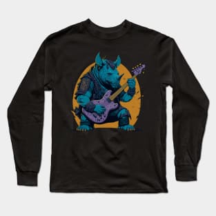 Rhino playing the guitar Long Sleeve T-Shirt